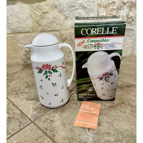 Vintage Corelle Compatibles Winter Holly Christmas 1 QT‎ Thermal Server-Carafe - Picture 3 of 11
